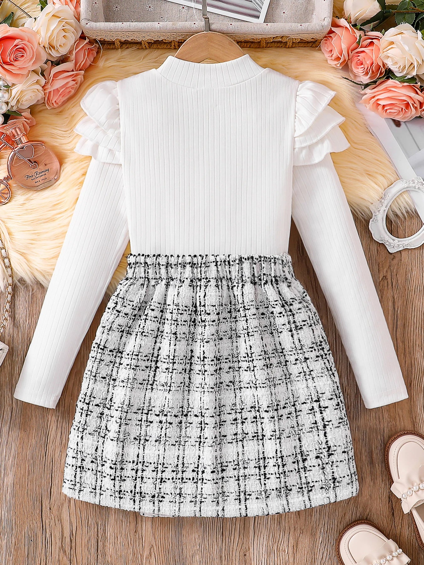 Two-Piece Knitted Blouse and Skirt