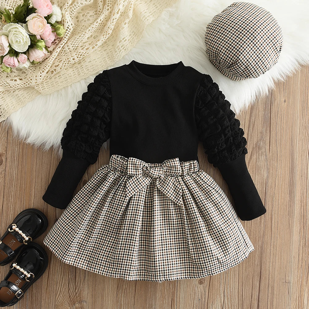 Round Neck Top+Bow Plaid Short