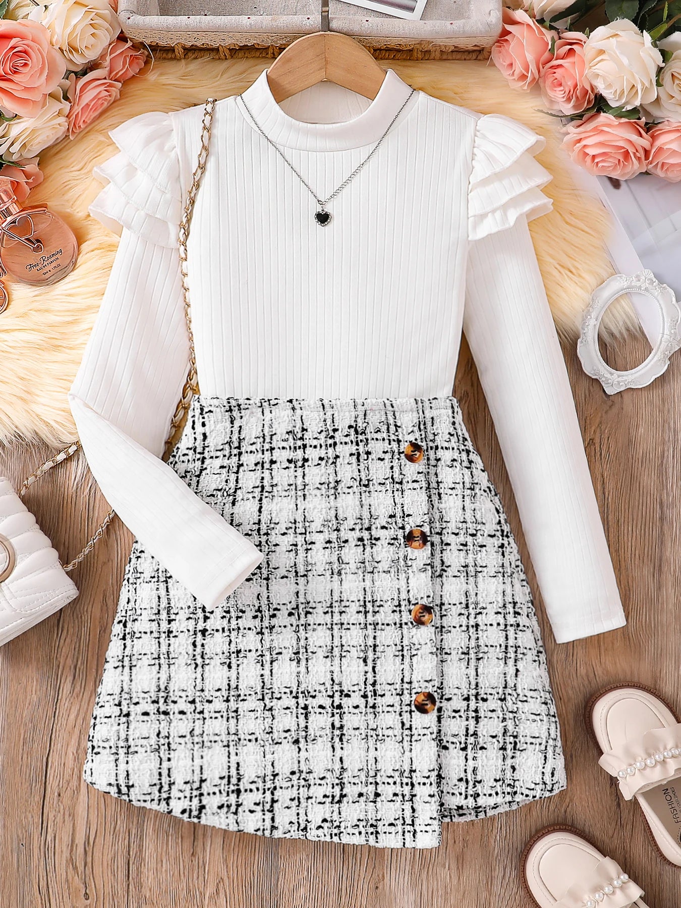 Two-Piece Knitted Blouse and Skirt