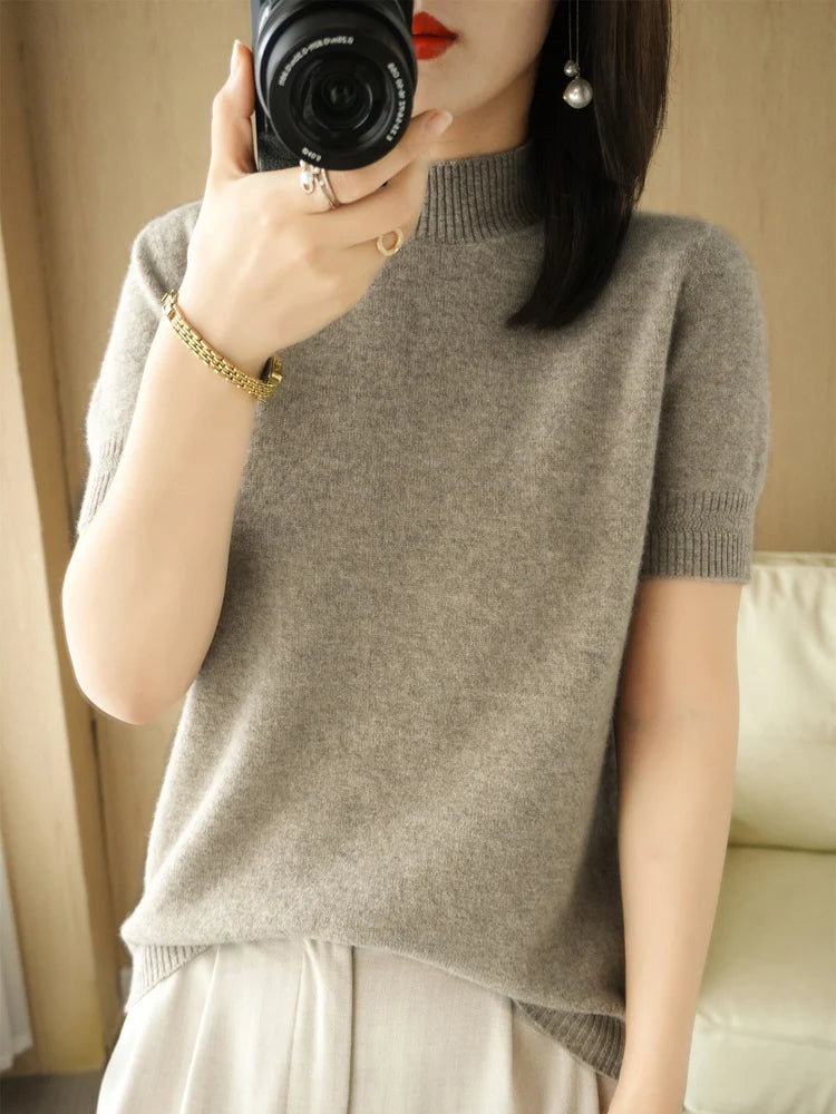 Mock Neck Knitwear Short Sleeve
