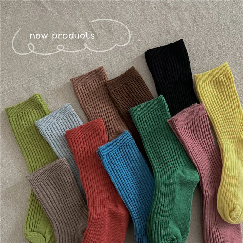 Solid Color Children's Casual Socks Ribbed Boys Girls