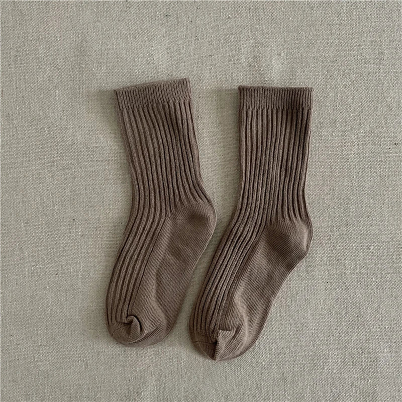 Solid Color Children's Casual Socks Ribbed Boys Girls