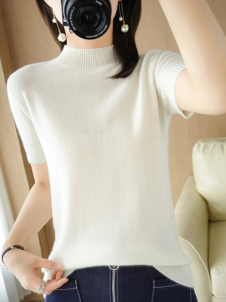 Mock Neck Knitwear Short Sleeve