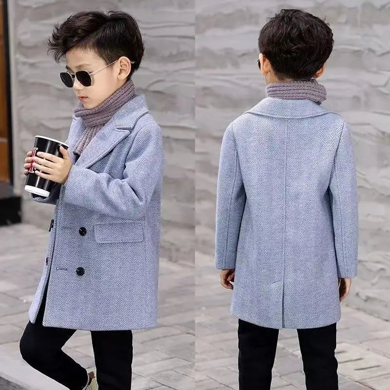 Boys Quilted Thickened Wool Coat