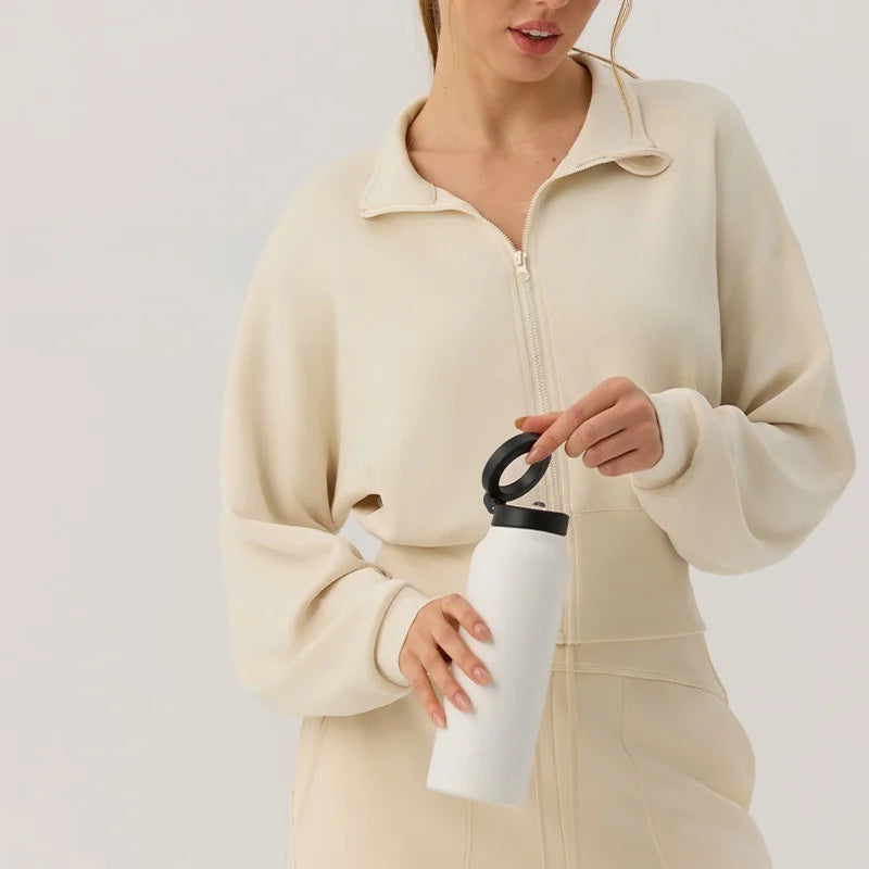 Stand Collar Zip-Up Cardigan Jacket