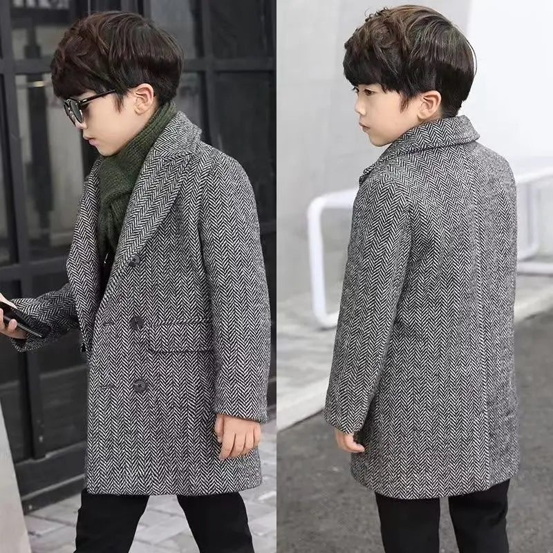 Boys Quilted Thickened Wool Coat