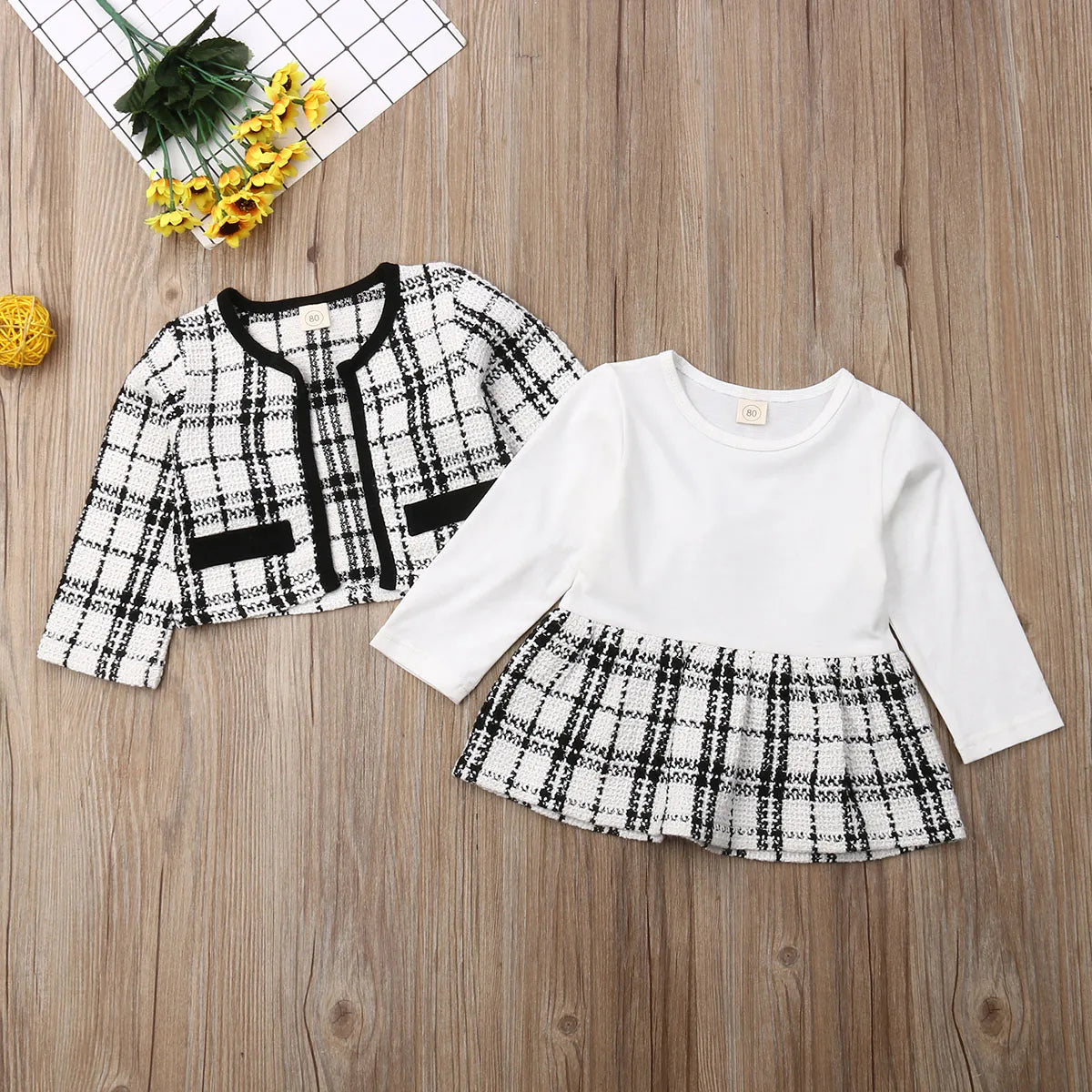 White Plaid Two Piece Set