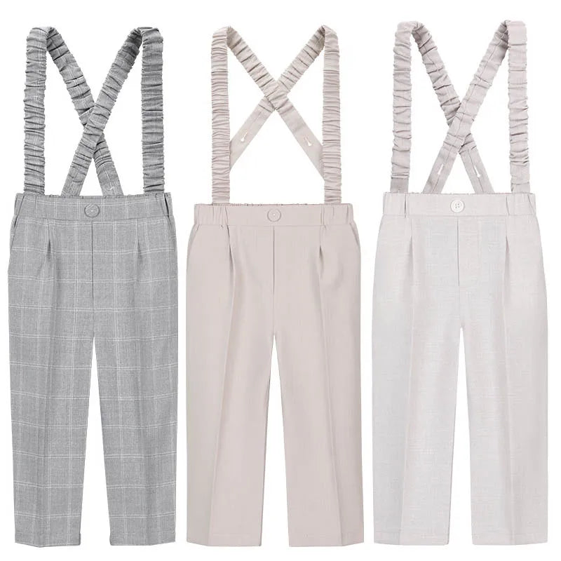 Children Boys Plaid Suit Pant Elastic Strappy Pant For 1-10Y Kids Boy Casual Baby Boy Performance School Pants Suit Elegant Pant