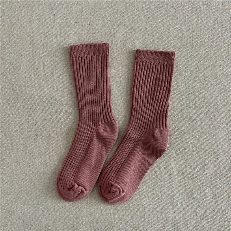 Solid Color Children's Casual Socks Ribbed Boys Girls