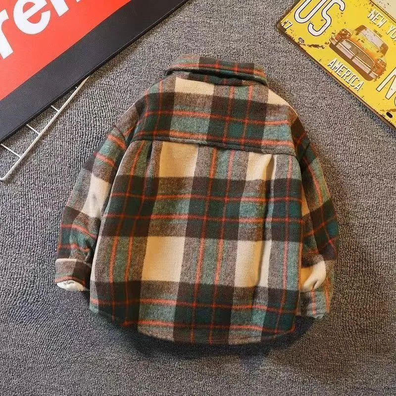 Autumn Winter Boys' Fleece Lined Quilted Shirt