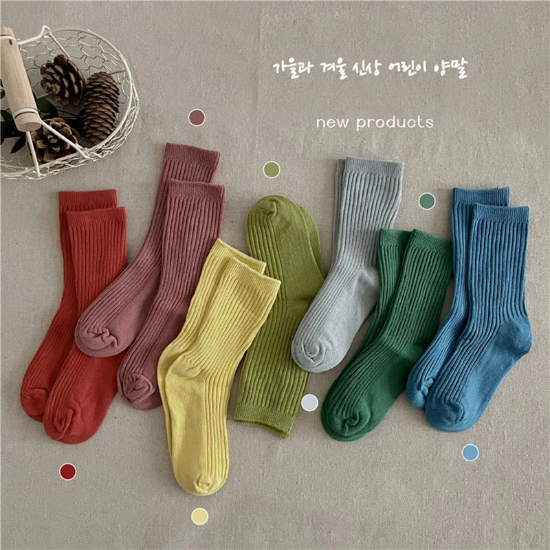 Solid Color Children's Casual Socks Ribbed Boys Girls