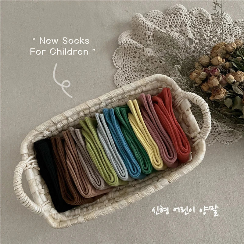Solid Color Children's Casual Socks Ribbed Boys Girls