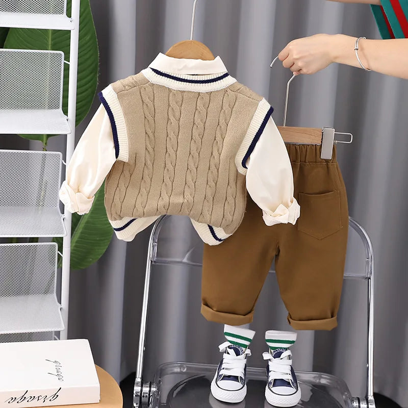 New Spring Autumn Baby Boys Clothes Suit Children Casual Vest Shirt Pants 3Pcs/Set Kids Outfits Toddler Costume Infant Tracksuit