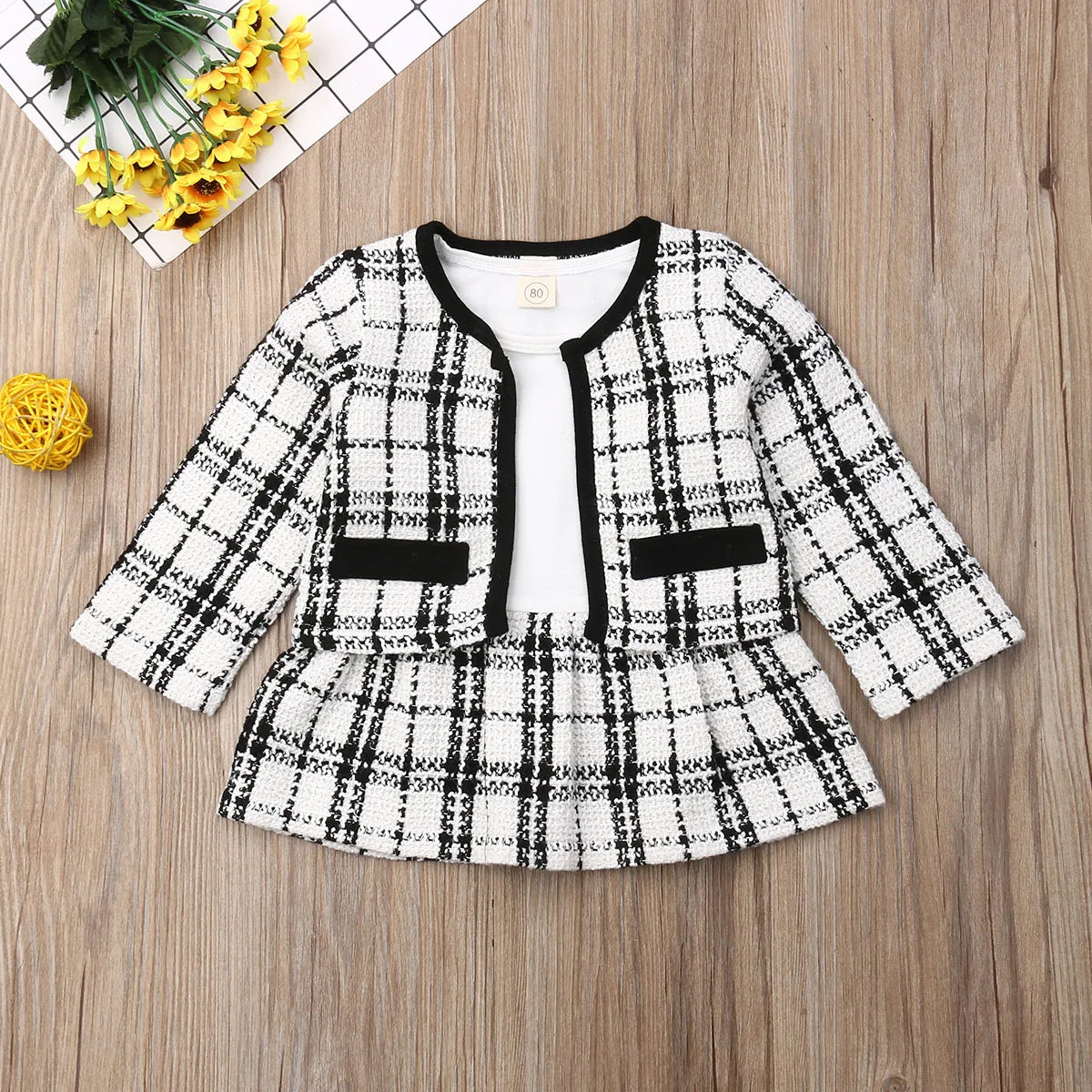 White Plaid Two Piece Set