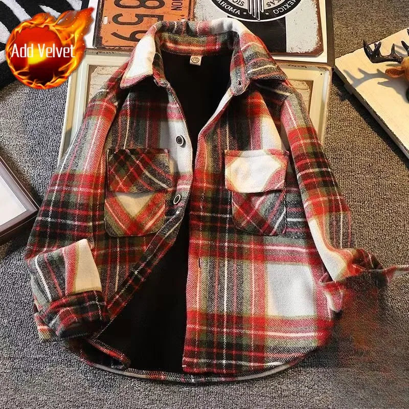 Autumn Winter Boys' Fleece Lined Quilted Shirt