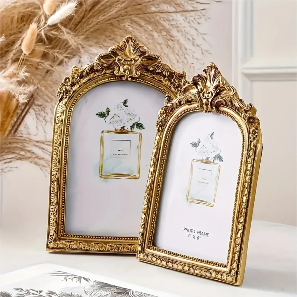 1pc Vintage 4x6 Picture Frame Antique Ornate Table Top And Wall Mounting Photo Frame, Photo Gallery, Art, Bronze Golden (4x6)