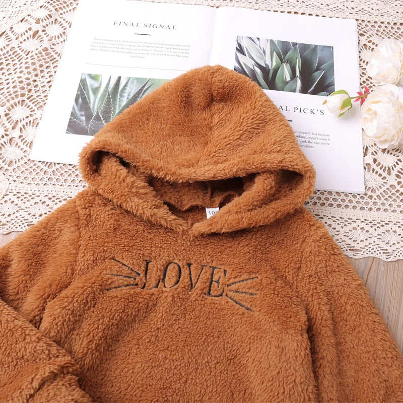 Humor Bear Boys and Girls' Autumn and Winter New Cat Embroidered Fur Cute Home Fur Set Vestidos Casual Outfit 2-6Y