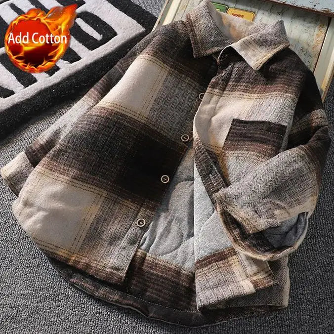 Autumn Winter Boys' Fleece Lined Quilted Shirt