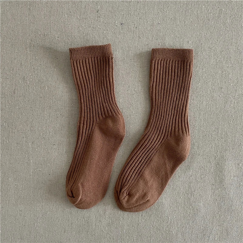 Solid Color Children's Casual Socks Ribbed Boys Girls