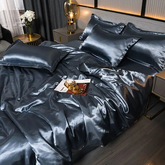 Pure Satin Silky Bedding Set Luxury Queen King Size Bed Set Quilt Duvet Cover Linens And Pillowcase For Single Double Bedclothes