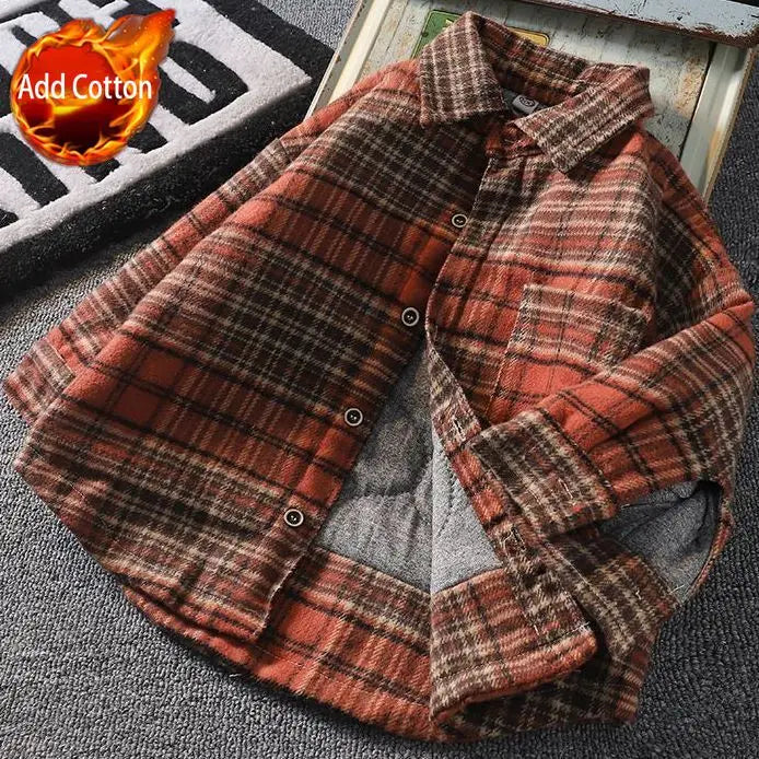 Autumn Winter Boys' Fleece Lined Quilted Shirt