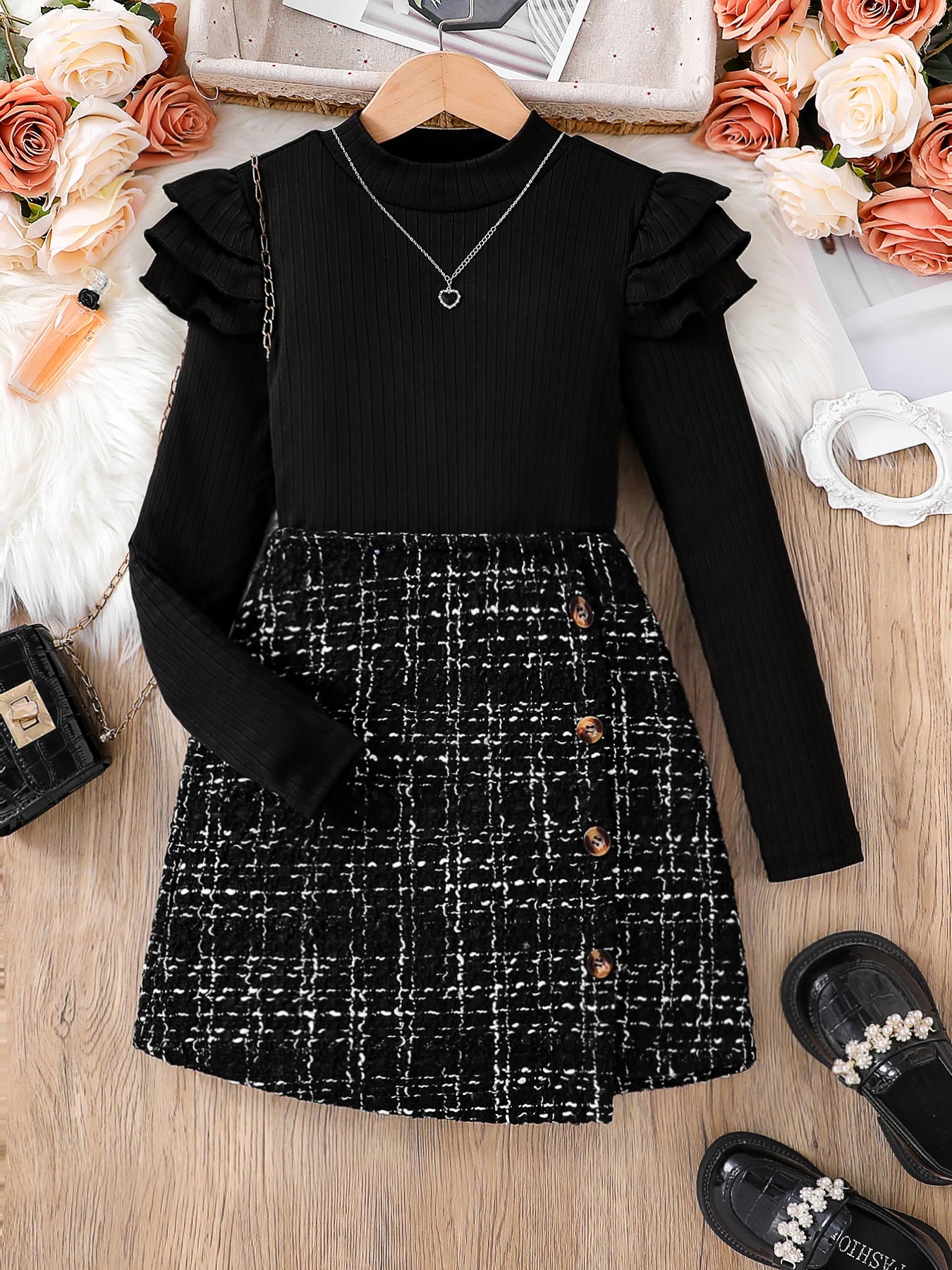 Two-Piece Knitted Blouse and Skirt