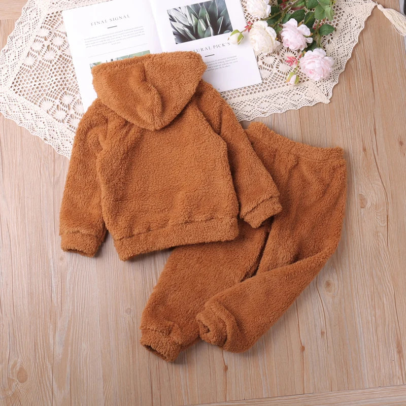 Humor Bear Boys and Girls' Autumn and Winter New Cat Embroidered Fur Cute Home Fur Set Vestidos Casual Outfit 2-6Y