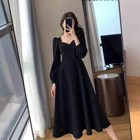 Square Collar Long Puff Dress