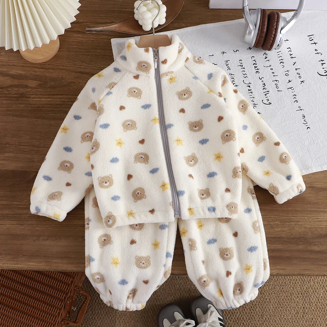 Baby Girl plush thickened two-piece set