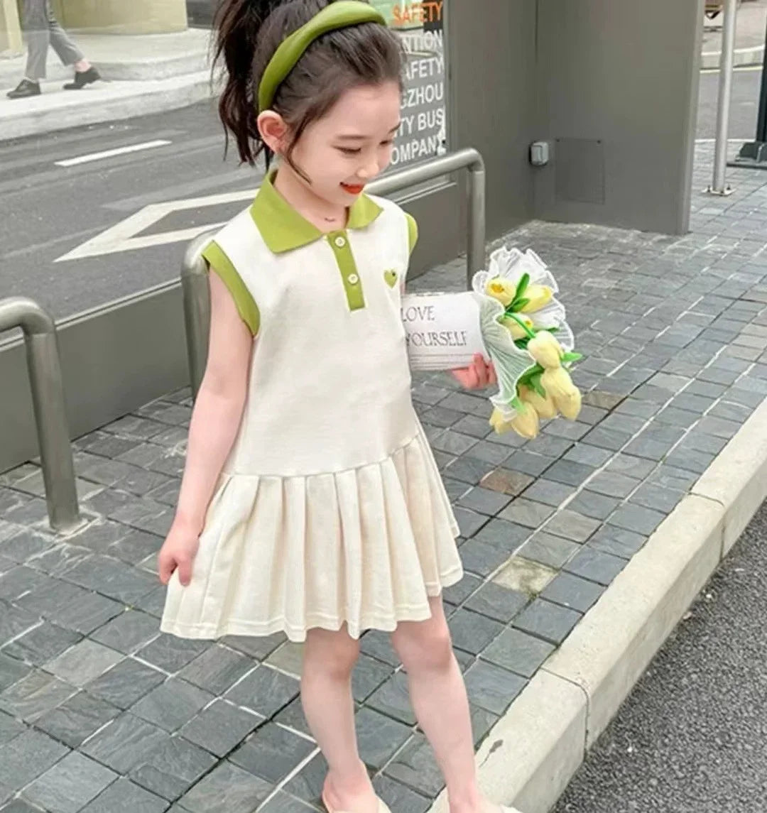 Dress Spring Summer Turn-Down Collar Kids