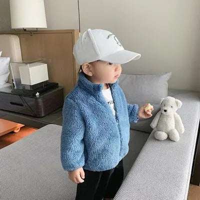 Child Autumn Winter Costume Solid Color Outerwear Casual Loose Long Sleeve Tops Plush Jacket Boys Girls Fashion Simple Coats