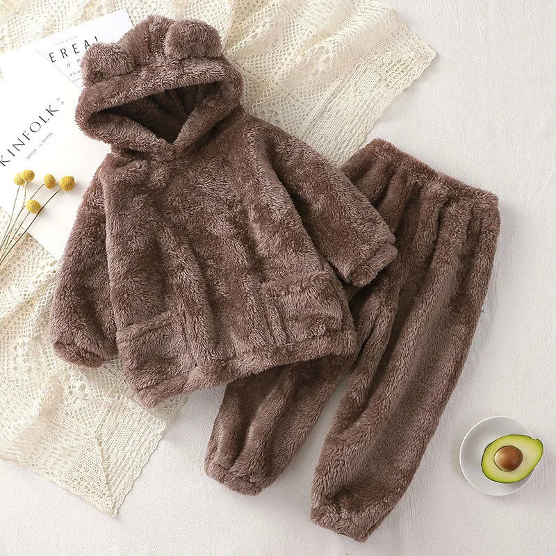 Children's Autumn Fleece Bear Ear Hooded