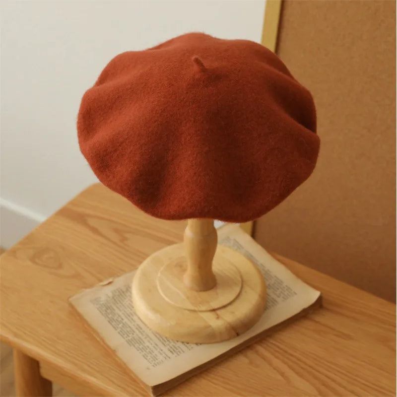 Wool Beret Hat Women French Beret Vintage Painter Cap Girl Solid Female Beret Femme Retro Casual Beanie Mushroom Hat Bonnet