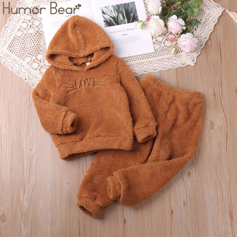 Humor Bear Boys and Girls' Autumn and Winter New Cat Embroidered Fur Cute Home Fur Set Vestidos Casual Outfit 2-6Y