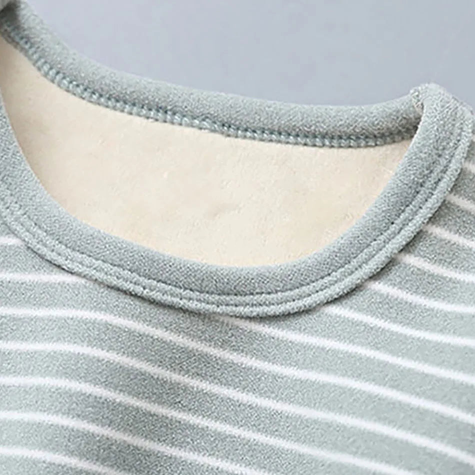 Cozy Warmth Plush Lined Children Striped Pajama Sets