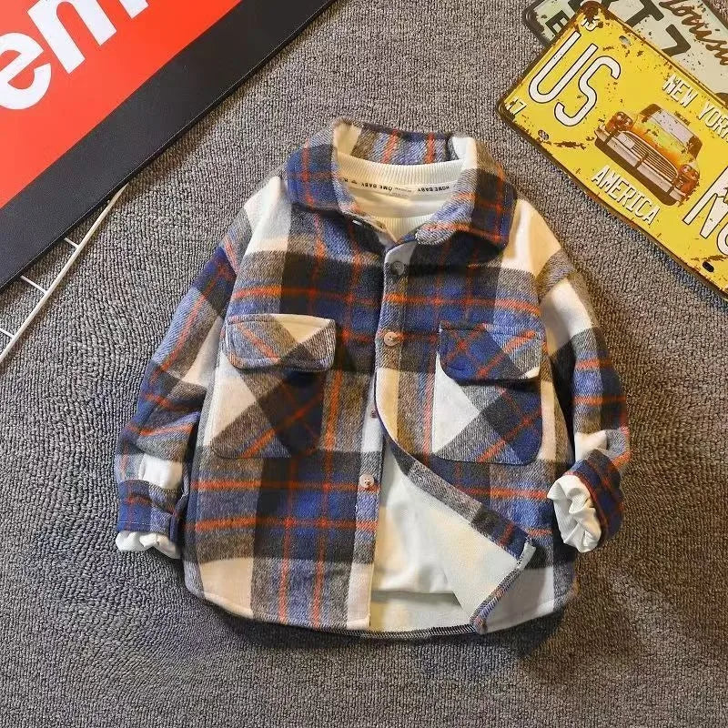 Autumn Winter Boys' Fleece Lined Quilted Shirt
