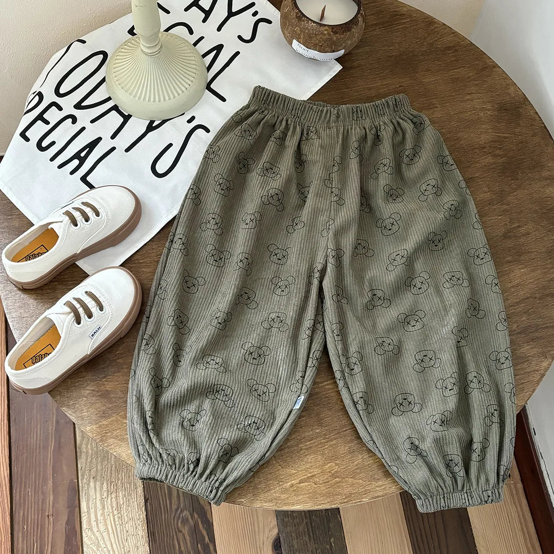 Baby Girls Pants Kids Full Printed Pant Corduroy Trousers Autumn Children's Clothing Korean Style