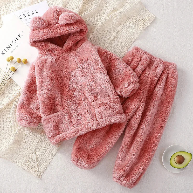 Children's Autumn Fleece Bear Ear Hooded