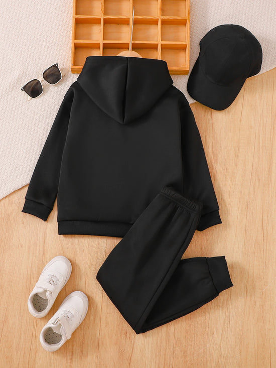 Girls with velvet 2-piece casual set for autumn and winter, letter love print autumn and winter loose style for children