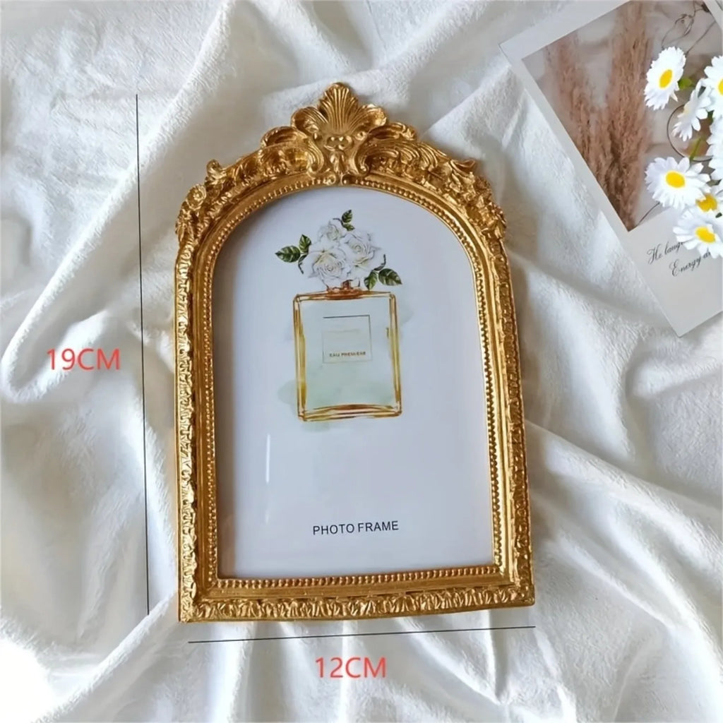 1pc Vintage 4x6 Picture Frame Antique Ornate Table Top And Wall Mounting Photo Frame, Photo Gallery, Art, Bronze Golden (4x6)