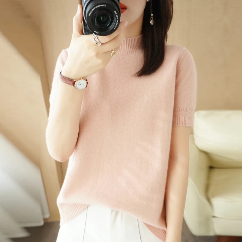 Mock Neck Knitwear Short Sleeve