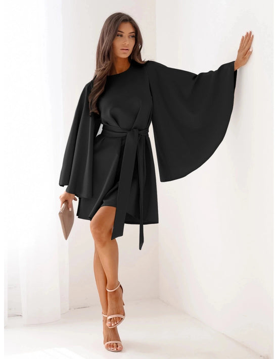 Elegant Wide Sleeve Bowed Dress