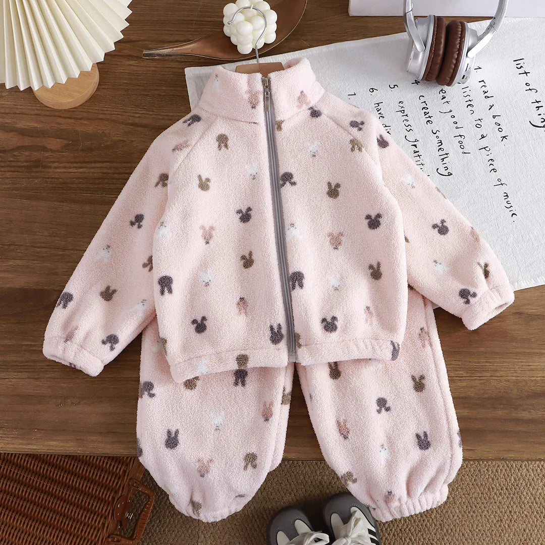 Baby Girl plush thickened two-piece set