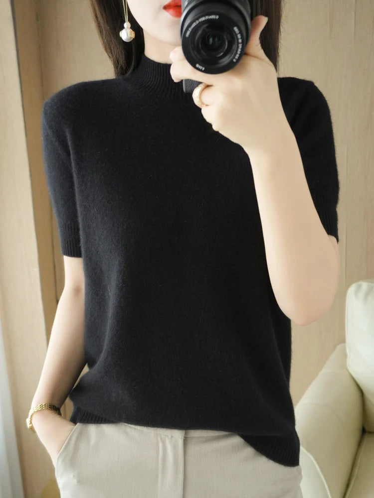 Mock Neck Knitwear Short Sleeve