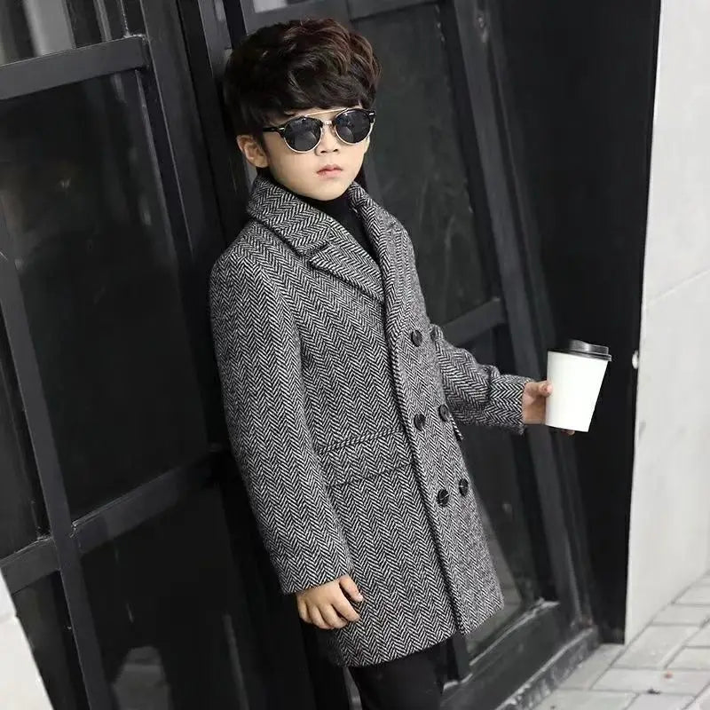 Boys Quilted Thickened Wool Coat