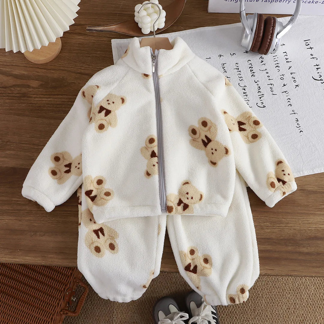 Baby Girl plush thickened two-piece set