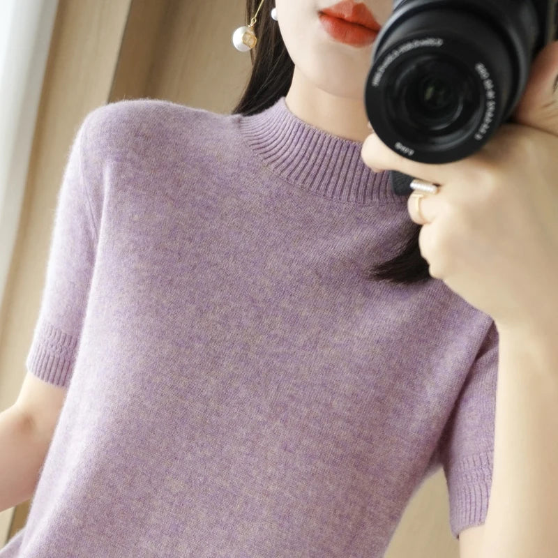 Mock Neck Knitwear Short Sleeve