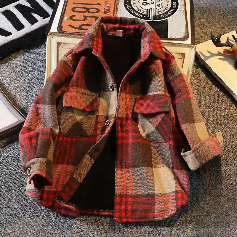 Autumn Winter Boys' Fleece Lined Quilted Shirt