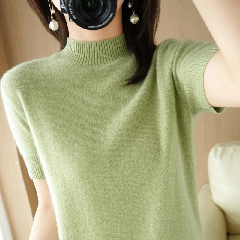 Mock Neck Knitwear Short Sleeve