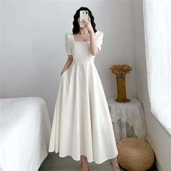 Slim Fit Bubble Sleeve White Dress